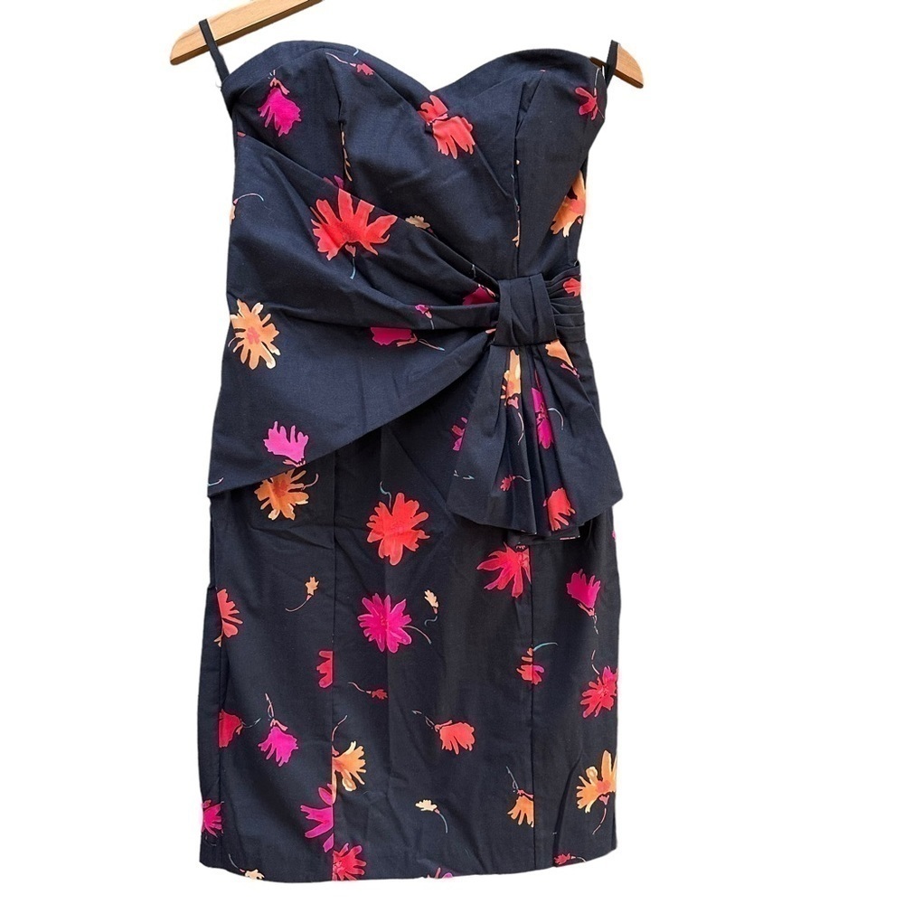 NWT Laura Ashley Strapless Blue Floral Dress Feminine Bow Coquette Party Size 12